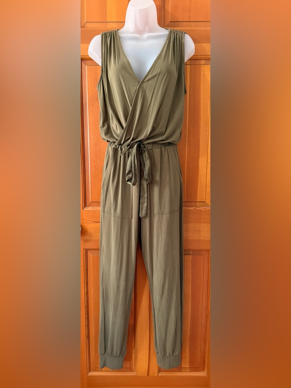 Heartloom Olive Tie-Waist Jumpsuit with Patch Pockets